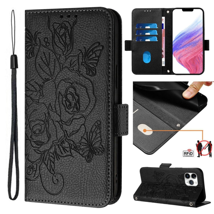 Étui de téléphone en cuir anti-vol RFID motif rose en relief, Pour iPhone 11 Pro Max, Pour iPhone 11, Pour iPhone 11 Pro, Pour iPhone XS / X, Pour iPhone XR, Pour iPhone XS Max, Pour iPhone 8 Plus / 7 Plus