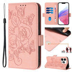 Étui de téléphone en cuir anti-vol RFID motif rose en relief, Pour iPhone 11 Pro Max, Pour iPhone 11, Pour iPhone 11 Pro, Pour iPhone XS / X, Pour iPhone XR, Pour iPhone XS Max, Pour iPhone 8 Plus / 7 Plus