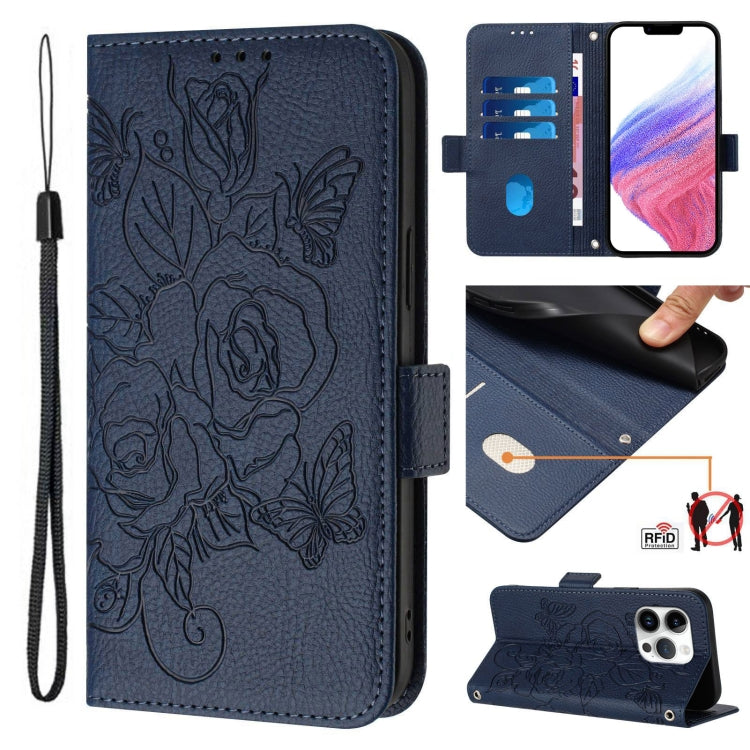 Étui de téléphone en cuir anti-vol RFID motif rose en relief, Pour iPhone 11 Pro Max, Pour iPhone 11, Pour iPhone 11 Pro, Pour iPhone XS / X, Pour iPhone XR, Pour iPhone XS Max, Pour iPhone 8 Plus / 7 Plus