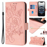 Étui en cuir gaufré rose anti-vol RFID, pour iPhone 17 Pro Max, pour iPhone 17 Pro, pour iPhone 17, pour iPhone Air, pour iPhone SE 2024, pour iPhone 16 Pro Max, pour iPhone 16 Pro, pour iPhone 16 Plus