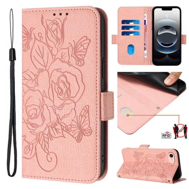 Étui en cuir gaufré rose anti-vol RFID, pour iPhone 17 Pro Max, pour iPhone 17 Pro, pour iPhone 17, pour iPhone Air, pour iPhone SE 2024, pour iPhone 16 Pro Max, pour iPhone 16 Pro, pour iPhone 16 Plus