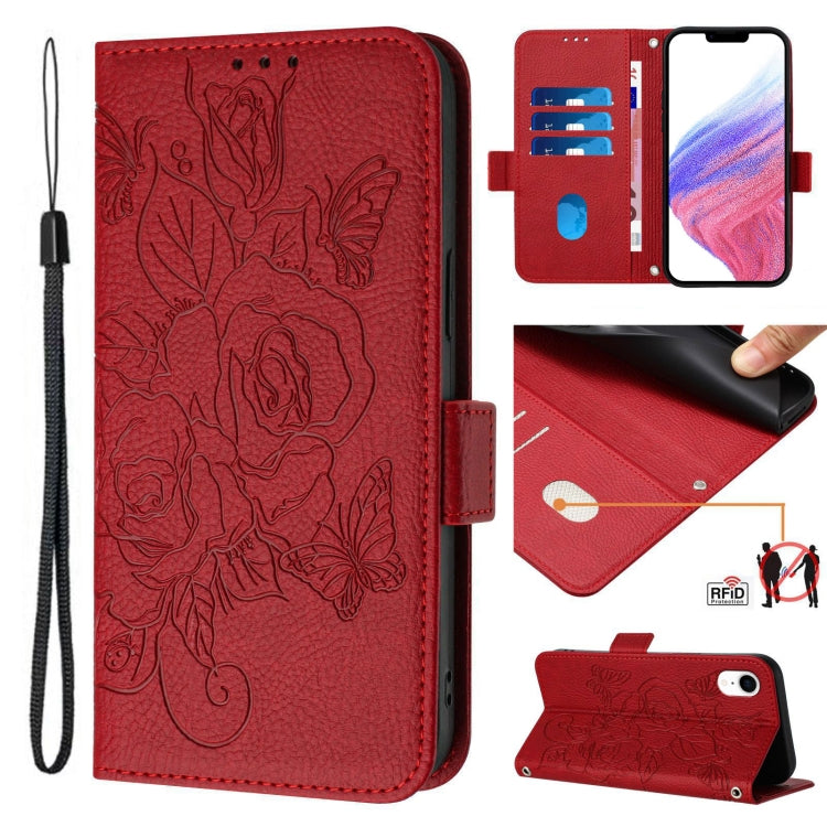 Étui de téléphone en cuir anti-vol RFID motif rose en relief, Pour iPhone 11 Pro Max, Pour iPhone 11, Pour iPhone 11 Pro, Pour iPhone XS / X, Pour iPhone XR, Pour iPhone XS Max, Pour iPhone 8 Plus / 7 Plus