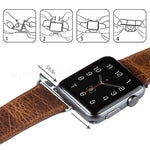 Bracelet de remplacement en cuir véritable à texture Crazy Horse queue ronde, pour Apple Watch 5 et 4 44 mm / 3 et 2 et 1 42 mm, pour Apple Watch Series 7 41 mm / 6 et SE et 5 et 4 40 mm / 3 et 2 et 1 38 mm