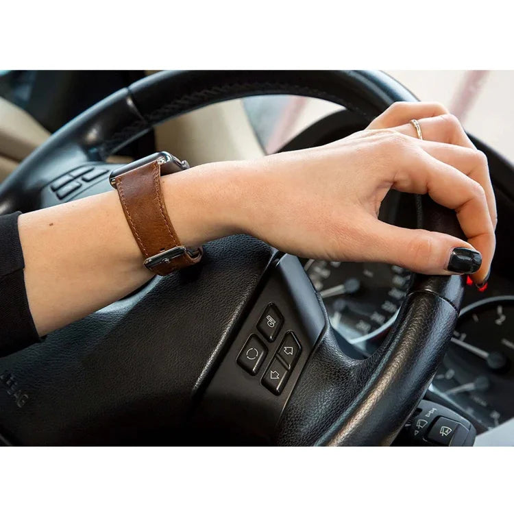 Bracelet de remplacement en cuir véritable à texture Crazy Horse queue ronde, pour Apple Watch 5 et 4 44 mm / 3 et 2 et 1 42 mm, pour Apple Watch Series 7 41 mm / 6 et SE et 5 et 4 40 mm / 3 et 2 et 1 38 mm