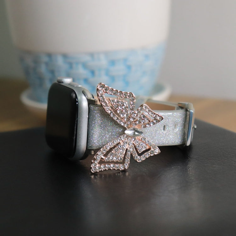 Bracelet de rechange pour Apple Watch 5 et 4 44mm / 3, 2 et 1 42mm, avec nœud papillon à paillettes et diamants