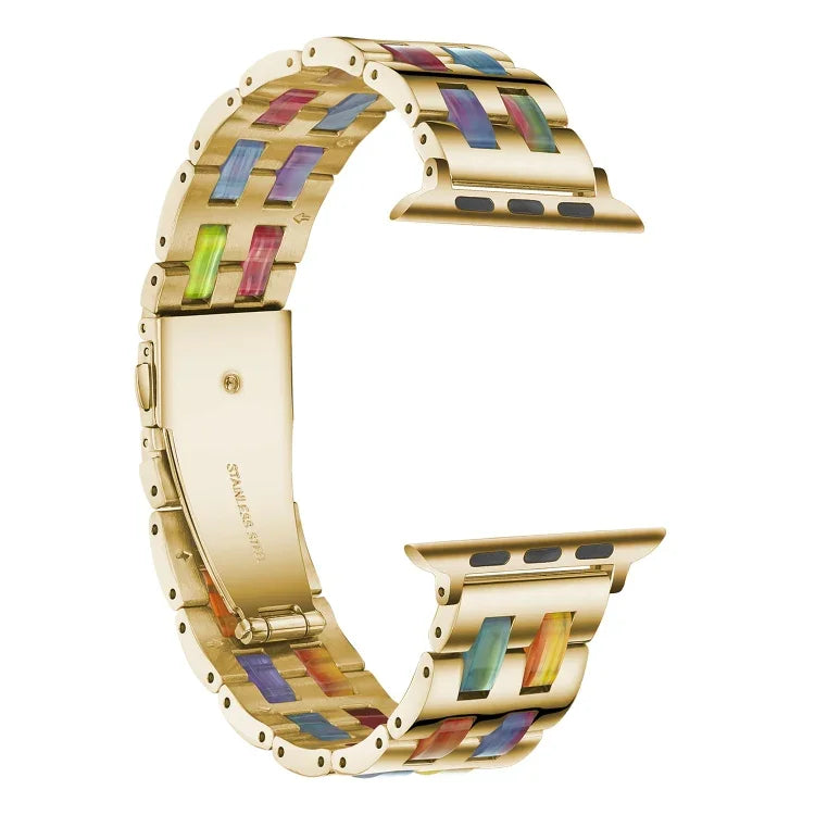 Stainless Steel + Resin Watch Wrist Strap, For Apple Watch 5 & 4 44mm / 3 & 2 & 1 42mm, For Apple Watch Series 8&7 41mm / SE 2&6&SE&5&4 40mm / 3&2&1 38mm, For Apple Watch Series 7 41mm / 6 & SE & 5 & 4 40mm / 3 & 2 & 1 38mm
