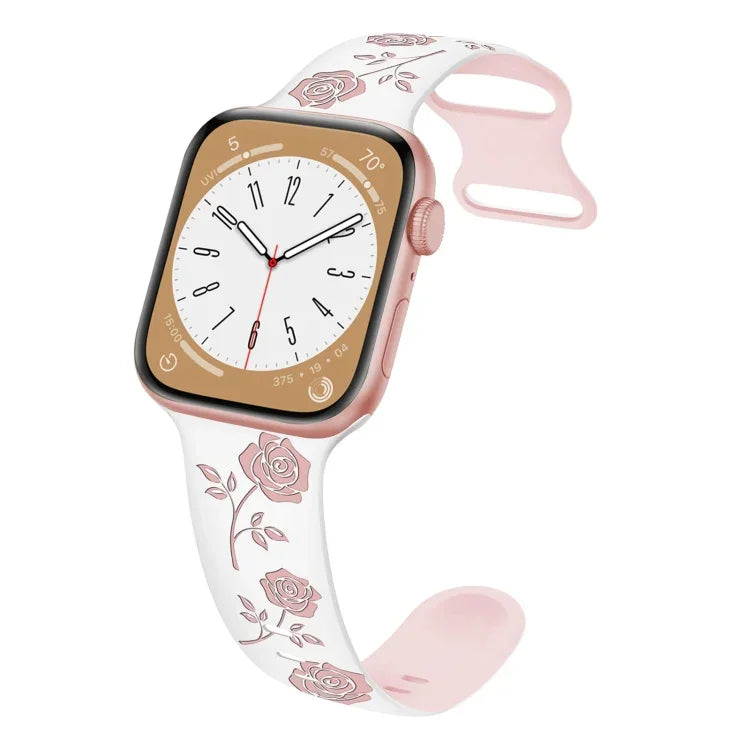 Bracelet de montre en silicone rose bicolore gravé, compatible avec Apple Watch Series 5 44 mm, Apple Watch Series 5 40 mm, Apple Watch Series 4 44 mm, Apple Watch Series 4 40 mm, Apple Watch Series 3 38 mm et Apple Watch Series 3 42 mm.