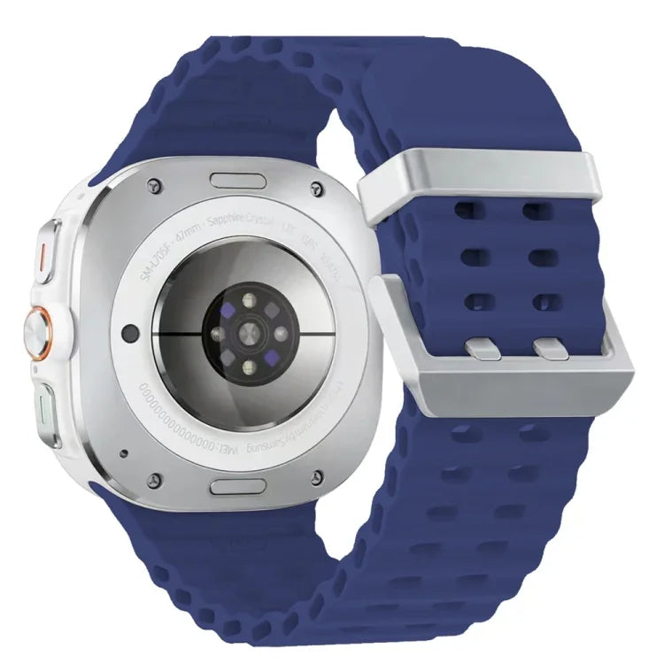 Ocean Dual Silver Buckle Silicone Watch Band, For Samsung Galaxy Watch Ultra 47mm / Ultra 2025