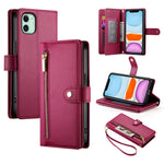 Étui de téléphone en cuir avec fermeture éclair et neuf fentes pour cartes, pour iPhone 11 Pro Max, pour iPhone 11, pour iPhone 11 Pro