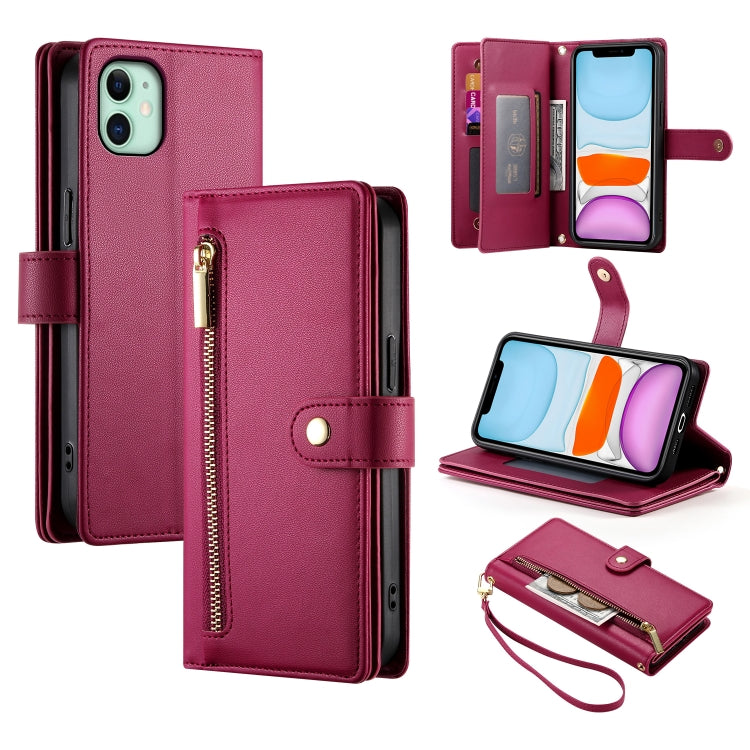 Étui de téléphone en cuir avec fermeture éclair et neuf fentes pour cartes, pour iPhone 11 Pro Max, pour iPhone 11, pour iPhone 11 Pro