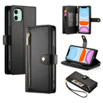 Étui de téléphone en cuir avec fermeture éclair et neuf fentes pour cartes, pour iPhone 11 Pro Max, pour iPhone 11, pour iPhone 11 Pro