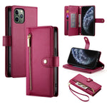 Étui de téléphone en cuir avec fermeture éclair et neuf fentes pour cartes, pour iPhone 11 Pro Max, pour iPhone 11, pour iPhone 11 Pro