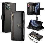 Étui de téléphone en cuir avec fermeture éclair et neuf fentes pour cartes, pour iPhone 11 Pro Max, pour iPhone 11, pour iPhone 11 Pro