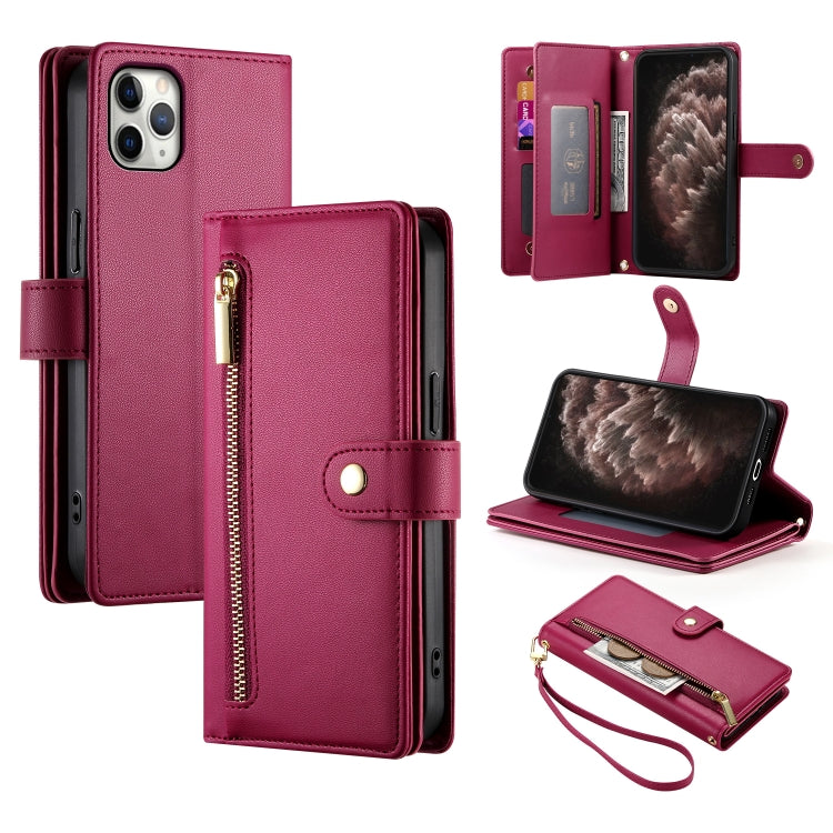 Étui de téléphone en cuir avec fermeture éclair et neuf fentes pour cartes, pour iPhone 11 Pro Max, pour iPhone 11, pour iPhone 11 Pro