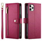 Étui de téléphone en cuir avec fermeture éclair et neuf fentes pour cartes, pour iPhone 11 Pro Max, pour iPhone 11, pour iPhone 11 Pro