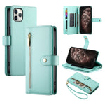 Étui de téléphone en cuir avec fermeture éclair et neuf fentes pour cartes, pour iPhone 11 Pro Max, pour iPhone 11, pour iPhone 11 Pro