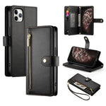Étui de téléphone en cuir avec fermeture éclair et neuf fentes pour cartes, pour iPhone 11 Pro Max, pour iPhone 11, pour iPhone 11 Pro