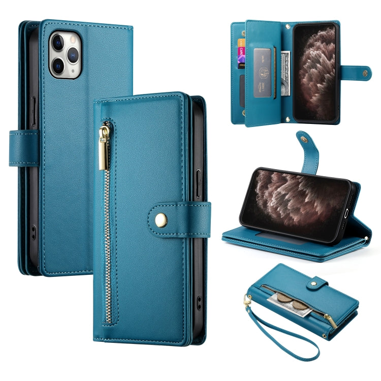 Étui de téléphone en cuir avec fermeture éclair et neuf fentes pour cartes, pour iPhone 11 Pro Max, pour iPhone 11, pour iPhone 11 Pro