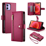 Étui de téléphone en cuir avec fermeture éclair et neuf fentes pour cartes, pour iPhone 14 Pro Max, pour iPhone 13 Pro Max, pour iPhone 13 Pro, pour iPhone 13, pour iPhone 13 mini, pour iPhone 12 / 12 Pro, pour iPhone 12 Pro Max, pour iPhone 12 mini