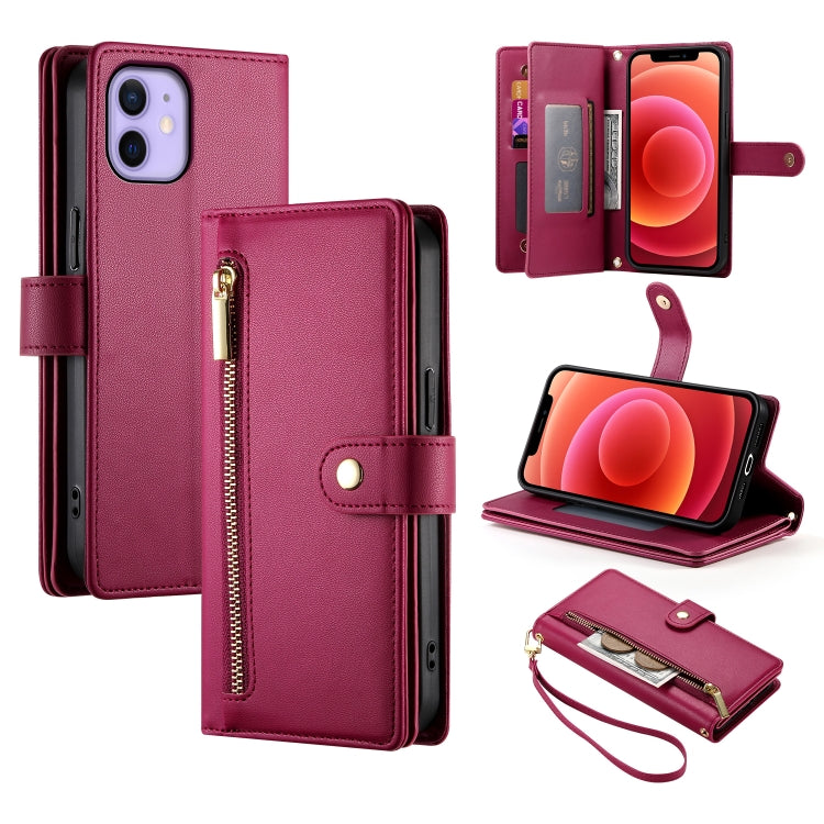 Étui de téléphone en cuir avec fermeture éclair et neuf fentes pour cartes, pour iPhone 14 Pro Max, pour iPhone 13 Pro Max, pour iPhone 13 Pro, pour iPhone 13, pour iPhone 13 mini, pour iPhone 12 / 12 Pro, pour iPhone 12 Pro Max, pour iPhone 12 mini
