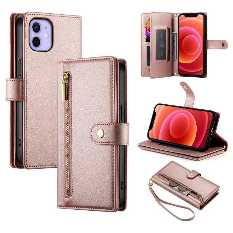 Étui de téléphone en cuir avec fermeture éclair et neuf fentes pour cartes, pour iPhone 14 Pro Max, pour iPhone 13 Pro Max, pour iPhone 13 Pro, pour iPhone 13, pour iPhone 13 mini, pour iPhone 12 / 12 Pro, pour iPhone 12 Pro Max, pour iPhone 12 mini
