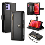 Étui de téléphone en cuir avec fermeture éclair et neuf fentes pour cartes, pour iPhone 14 Pro Max, pour iPhone 13 Pro Max, pour iPhone 13 Pro, pour iPhone 13, pour iPhone 13 mini, pour iPhone 12 / 12 Pro, pour iPhone 12 Pro Max, pour iPhone 12 mini