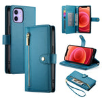 Étui de téléphone en cuir avec fermeture éclair et neuf fentes pour cartes, pour iPhone 14 Pro Max, pour iPhone 13 Pro Max, pour iPhone 13 Pro, pour iPhone 13, pour iPhone 13 mini, pour iPhone 12 / 12 Pro, pour iPhone 12 Pro Max, pour iPhone 12 mini