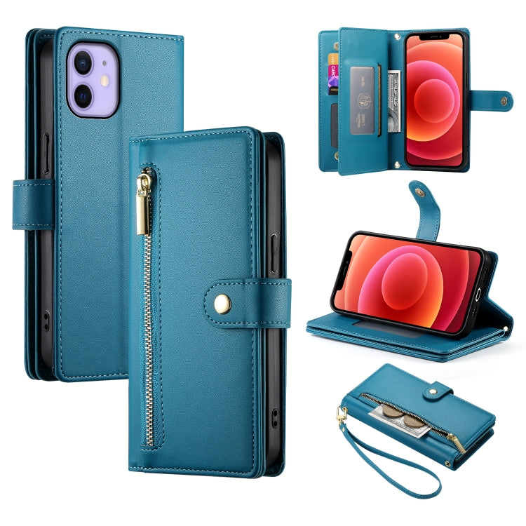 Étui de téléphone en cuir avec fermeture éclair et neuf fentes pour cartes, pour iPhone 14 Pro Max, pour iPhone 13 Pro Max, pour iPhone 13 Pro, pour iPhone 13, pour iPhone 13 mini, pour iPhone 12 / 12 Pro, pour iPhone 12 Pro Max, pour iPhone 12 mini