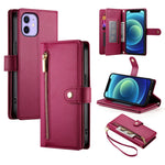 Étui de téléphone en cuir avec fermeture éclair et neuf fentes pour cartes, pour iPhone 14 Pro Max, pour iPhone 13 Pro Max, pour iPhone 13 Pro, pour iPhone 13, pour iPhone 13 mini, pour iPhone 12 / 12 Pro, pour iPhone 12 Pro Max, pour iPhone 12 mini