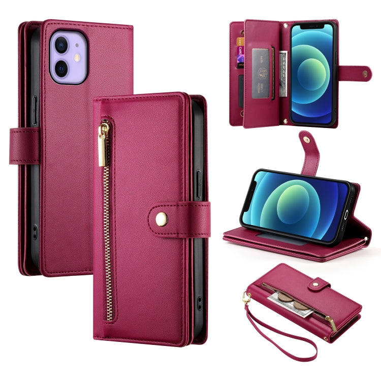 Étui de téléphone en cuir avec fermeture éclair et neuf fentes pour cartes, pour iPhone 14 Pro Max, pour iPhone 13 Pro Max, pour iPhone 13 Pro, pour iPhone 13, pour iPhone 13 mini, pour iPhone 12 / 12 Pro, pour iPhone 12 Pro Max, pour iPhone 12 mini