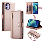 Étui de téléphone en cuir avec fermeture éclair et neuf fentes pour cartes, pour iPhone 14 Pro Max, pour iPhone 13 Pro Max, pour iPhone 13 Pro, pour iPhone 13, pour iPhone 13 mini, pour iPhone 12 / 12 Pro, pour iPhone 12 Pro Max, pour iPhone 12 mini