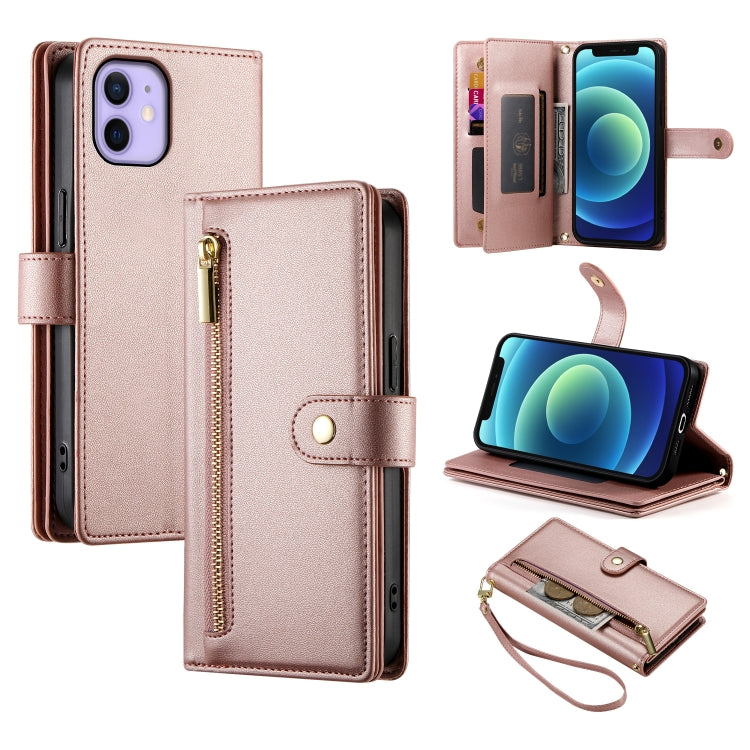 Étui de téléphone en cuir avec fermeture éclair et neuf fentes pour cartes, pour iPhone 14 Pro Max, pour iPhone 13 Pro Max, pour iPhone 13 Pro, pour iPhone 13, pour iPhone 13 mini, pour iPhone 12 / 12 Pro, pour iPhone 12 Pro Max, pour iPhone 12 mini