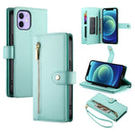 Étui de téléphone en cuir avec fermeture éclair et neuf fentes pour cartes, pour iPhone 14 Pro Max, pour iPhone 13 Pro Max, pour iPhone 13 Pro, pour iPhone 13, pour iPhone 13 mini, pour iPhone 12 / 12 Pro, pour iPhone 12 Pro Max, pour iPhone 12 mini