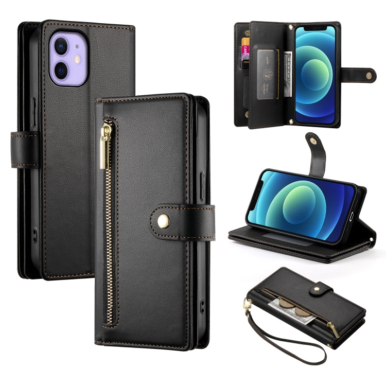 Étui de téléphone en cuir avec fermeture éclair et neuf fentes pour cartes, pour iPhone 14 Pro Max, pour iPhone 13 Pro Max, pour iPhone 13 Pro, pour iPhone 13, pour iPhone 13 mini, pour iPhone 12 / 12 Pro, pour iPhone 12 Pro Max, pour iPhone 12 mini