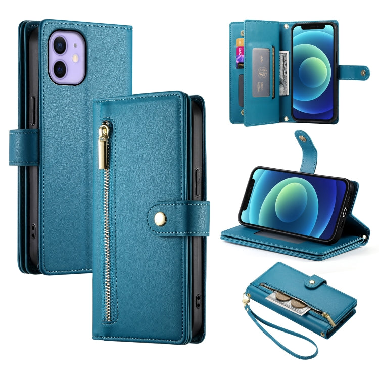 Étui de téléphone en cuir avec fermeture éclair et neuf fentes pour cartes, pour iPhone 14 Pro Max, pour iPhone 13 Pro Max, pour iPhone 13 Pro, pour iPhone 13, pour iPhone 13 mini, pour iPhone 12 / 12 Pro, pour iPhone 12 Pro Max, pour iPhone 12 mini