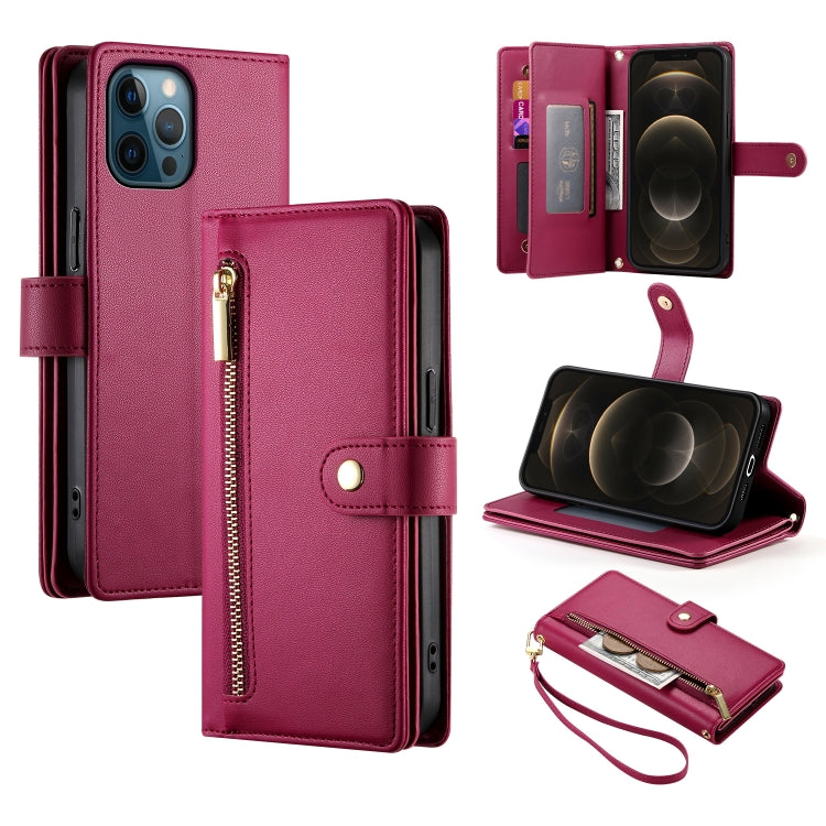 Étui de téléphone en cuir avec fermeture éclair et neuf fentes pour cartes, pour iPhone 14 Pro Max, pour iPhone 13 Pro Max, pour iPhone 13 Pro, pour iPhone 13, pour iPhone 13 mini, pour iPhone 12 / 12 Pro, pour iPhone 12 Pro Max, pour iPhone 12 mini