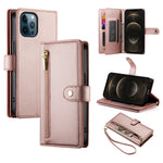 Étui de téléphone en cuir avec fermeture éclair et neuf fentes pour cartes, pour iPhone 14 Pro Max, pour iPhone 13 Pro Max, pour iPhone 13 Pro, pour iPhone 13, pour iPhone 13 mini, pour iPhone 12 / 12 Pro, pour iPhone 12 Pro Max, pour iPhone 12 mini