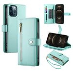 Étui de téléphone en cuir avec fermeture éclair et neuf fentes pour cartes, pour iPhone 14 Pro Max, pour iPhone 13 Pro Max, pour iPhone 13 Pro, pour iPhone 13, pour iPhone 13 mini, pour iPhone 12 / 12 Pro, pour iPhone 12 Pro Max, pour iPhone 12 mini