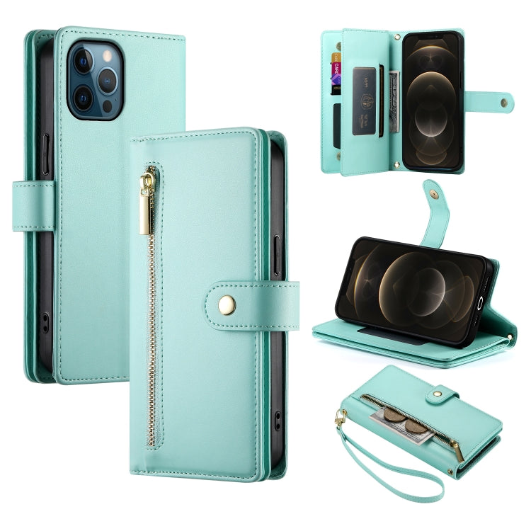 Étui de téléphone en cuir avec fermeture éclair et neuf fentes pour cartes, pour iPhone 14 Pro Max, pour iPhone 13 Pro Max, pour iPhone 13 Pro, pour iPhone 13, pour iPhone 13 mini, pour iPhone 12 / 12 Pro, pour iPhone 12 Pro Max, pour iPhone 12 mini