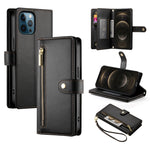 Étui de téléphone en cuir avec fermeture éclair et neuf fentes pour cartes, pour iPhone 14 Pro Max, pour iPhone 13 Pro Max, pour iPhone 13 Pro, pour iPhone 13, pour iPhone 13 mini, pour iPhone 12 / 12 Pro, pour iPhone 12 Pro Max, pour iPhone 12 mini