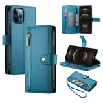 Étui de téléphone en cuir avec fermeture éclair et neuf fentes pour cartes, pour iPhone 14 Pro Max, pour iPhone 13 Pro Max, pour iPhone 13 Pro, pour iPhone 13, pour iPhone 13 mini, pour iPhone 12 / 12 Pro, pour iPhone 12 Pro Max, pour iPhone 12 mini