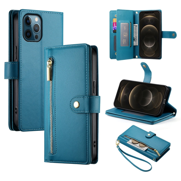 Étui de téléphone en cuir avec fermeture éclair et neuf fentes pour cartes, pour iPhone 14 Pro Max, pour iPhone 13 Pro Max, pour iPhone 13 Pro, pour iPhone 13, pour iPhone 13 mini, pour iPhone 12 / 12 Pro, pour iPhone 12 Pro Max, pour iPhone 12 mini