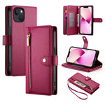 Étui de téléphone en cuir avec fermeture éclair et neuf fentes pour cartes, pour iPhone 14 Pro Max, pour iPhone 13 Pro Max, pour iPhone 13 Pro, pour iPhone 13, pour iPhone 13 mini, pour iPhone 12 / 12 Pro, pour iPhone 12 Pro Max, pour iPhone 12 mini