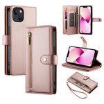 Étui de téléphone en cuir avec fermeture éclair et neuf fentes pour cartes, pour iPhone 14 Pro Max, pour iPhone 13 Pro Max, pour iPhone 13 Pro, pour iPhone 13, pour iPhone 13 mini, pour iPhone 12 / 12 Pro, pour iPhone 12 Pro Max, pour iPhone 12 mini