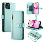 Étui de téléphone en cuir avec fermeture éclair et neuf fentes pour cartes, pour iPhone 14 Pro Max, pour iPhone 13 Pro Max, pour iPhone 13 Pro, pour iPhone 13, pour iPhone 13 mini, pour iPhone 12 / 12 Pro, pour iPhone 12 Pro Max, pour iPhone 12 mini