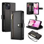Étui de téléphone en cuir avec fermeture éclair et neuf fentes pour cartes, pour iPhone 14 Pro Max, pour iPhone 13 Pro Max, pour iPhone 13 Pro, pour iPhone 13, pour iPhone 13 mini, pour iPhone 12 / 12 Pro, pour iPhone 12 Pro Max, pour iPhone 12 mini