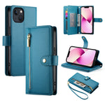 Étui de téléphone en cuir avec fermeture éclair et neuf fentes pour cartes, pour iPhone 14 Pro Max, pour iPhone 13 Pro Max, pour iPhone 13 Pro, pour iPhone 13, pour iPhone 13 mini, pour iPhone 12 / 12 Pro, pour iPhone 12 Pro Max, pour iPhone 12 mini