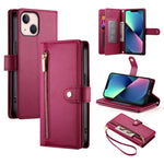 Étui de téléphone en cuir avec fermeture éclair et neuf fentes pour cartes, pour iPhone 14 Pro Max, pour iPhone 13 Pro Max, pour iPhone 13 Pro, pour iPhone 13, pour iPhone 13 mini, pour iPhone 12 / 12 Pro, pour iPhone 12 Pro Max, pour iPhone 12 mini