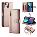 Étui de téléphone en cuir avec fermeture éclair et neuf fentes pour cartes, pour iPhone 14 Pro Max, pour iPhone 13 Pro Max, pour iPhone 13 Pro, pour iPhone 13, pour iPhone 13 mini, pour iPhone 12 / 12 Pro, pour iPhone 12 Pro Max, pour iPhone 12 mini