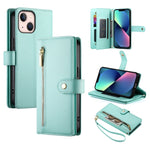 Étui de téléphone en cuir avec fermeture éclair et neuf fentes pour cartes, pour iPhone 14 Pro Max, pour iPhone 13 Pro Max, pour iPhone 13 Pro, pour iPhone 13, pour iPhone 13 mini, pour iPhone 12 / 12 Pro, pour iPhone 12 Pro Max, pour iPhone 12 mini